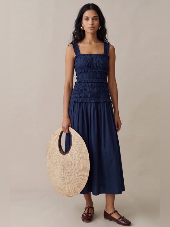 o.p.t Dresses & Skirts - Few Moda O.P.T. Freya Navy Cotton Smocked Tiered Midi Dress. Sz M